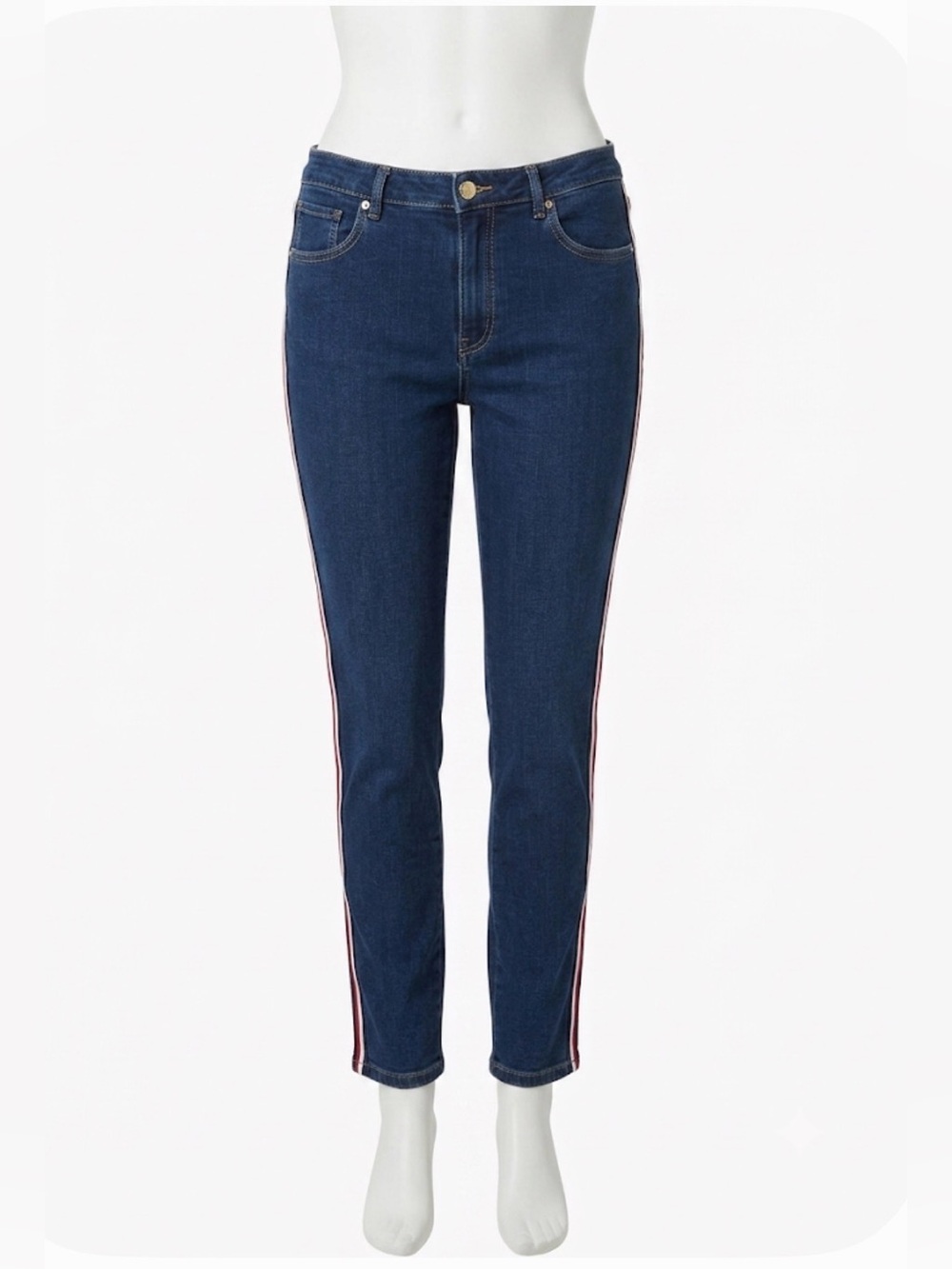 Tommy Hilfiger Navy Skinny Jeans with Red & White Side Stripes - Picture 2 of 7